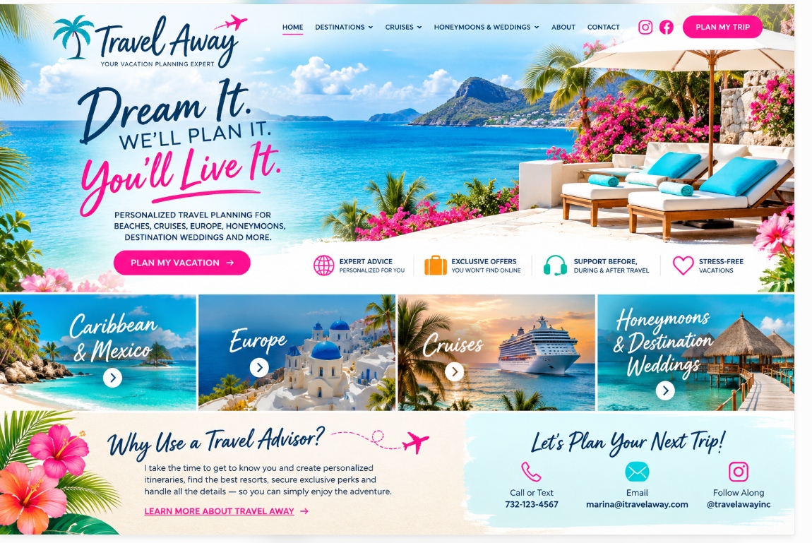 Travel Away vacation planning homepage